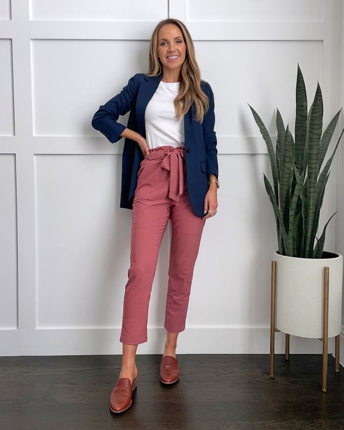 how to wear paper bag pants for work, paperbag pants blazer