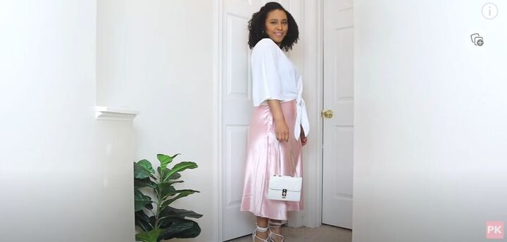 4 cute and casual outfit ideas for spring, Pink midi skirt look