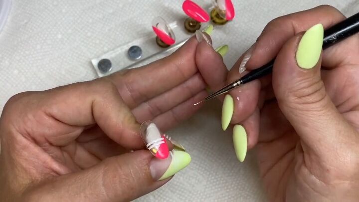 how to diy cute neon pink nails with a fun striped design, Adding stripes