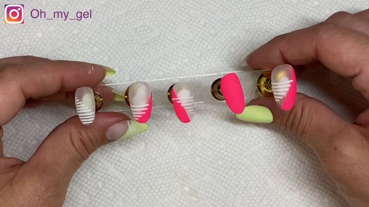 how to diy cute neon pink nails with a fun striped design, Neon pink nails with design