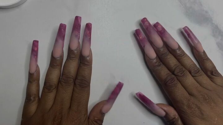 easy purple and pink nail art tutorial, Before filing
