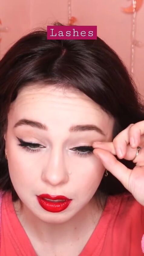 easy eye makeup tutorial for red lips, Adding false eyelashes