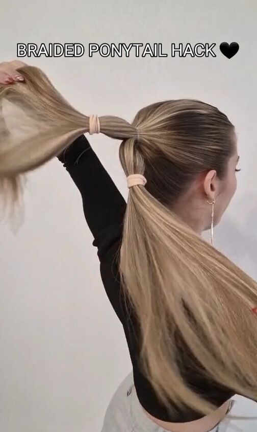 try this hack instead of braiding your ponytail, Making three ponytails