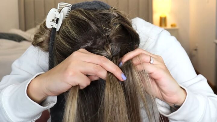 how to create gorgeous heatless curls with a robe tie, Braiding hair