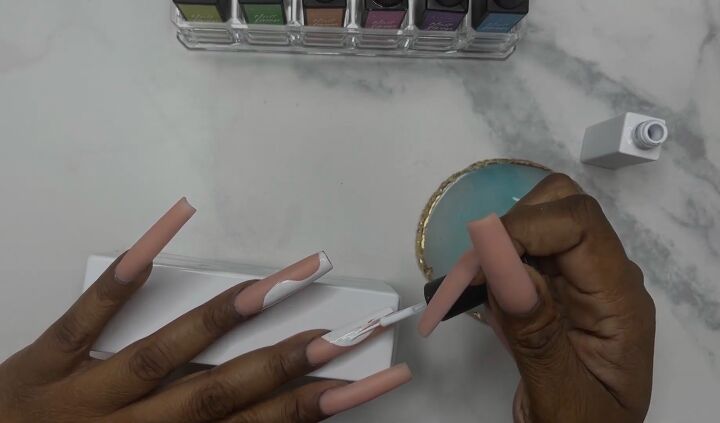 how to diy gorgeous neon abstract nails, Applying white gel liner