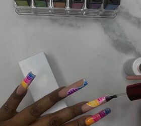 how to diy gorgeous neon abstract nails, Applying top coat