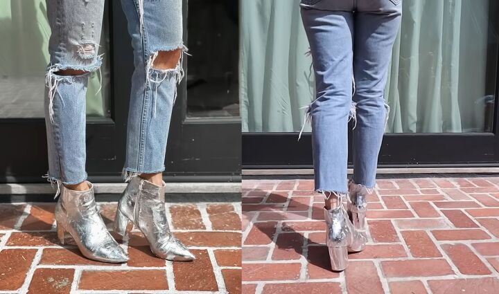 how to diy awesome metallic silver shoes and a cute metallic top, Metallic silver ankle boots
