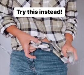 tie your flannel like this instead, Pulling end through loop