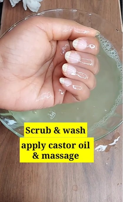 do this to turn your yellow nails white, Applying castor oil