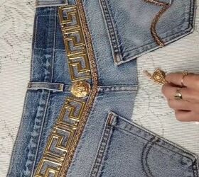 tear up some old denim for this beautiful diy accessory, Adding decoration