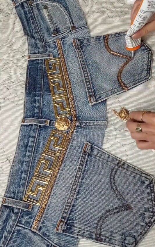 tear up some old denim for this beautiful diy accessory, Adding decoration