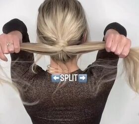 She divides her ponytail in half for this gorgeous look