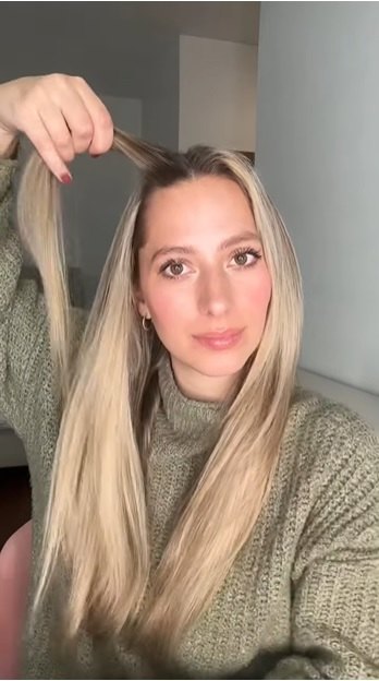 easy half up twist bun hairstyle tutorial, Sectioning hair