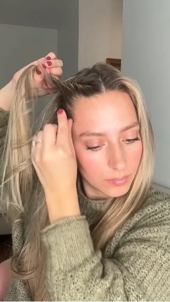 easy half up twist bun hairstyle tutorial, Twisting hair