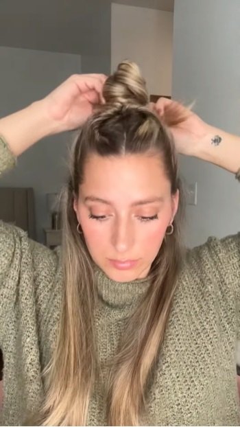 easy half up twist bun hairstyle tutorial, Creating bun