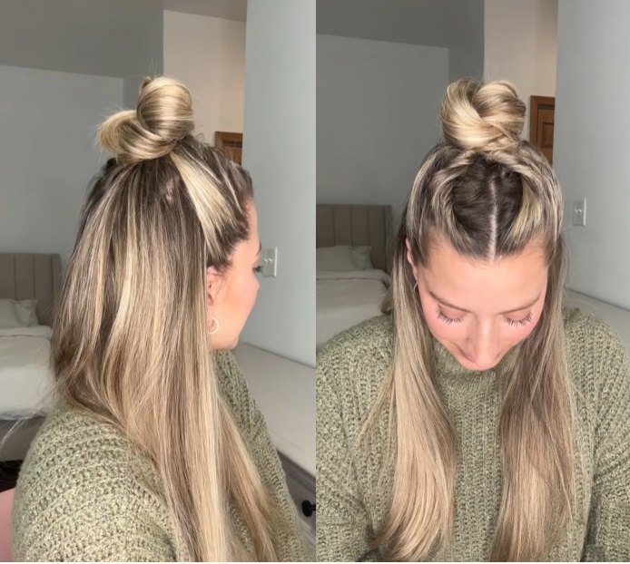 easy half up twist bun hairstyle tutorial, Half up twist hairstyle