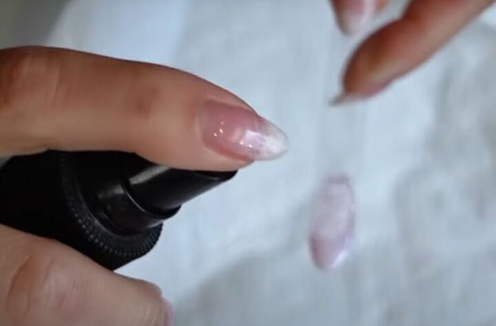 easy french ombre gel nails tutorial, Spritzing with alcohol spray