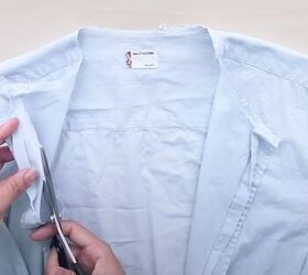 easy men s shirt refashion how to diy an embroidered floral top, Deconstructing the shirt