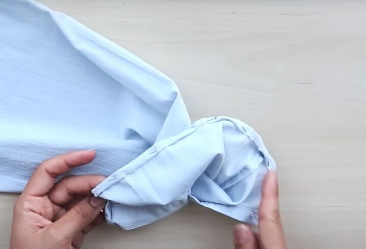 easy men s shirt refashion how to diy an embroidered floral top, Elasticating the sleeves