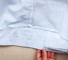 easy men s shirt refashion how to diy an embroidered floral top, Finishing the lower hem