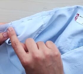 easy men s shirt refashion how to diy an embroidered floral top, Finishing the neckline