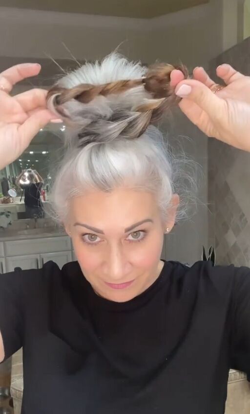 easy hack for a clean braided bun, Looping and pinning hair
