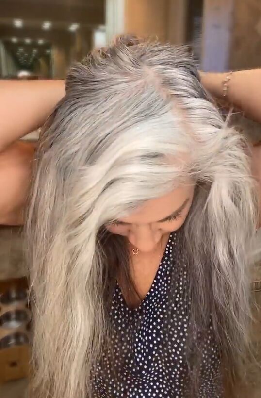 this hairstyle looks fabulous with your gray hair, Sectioning hair