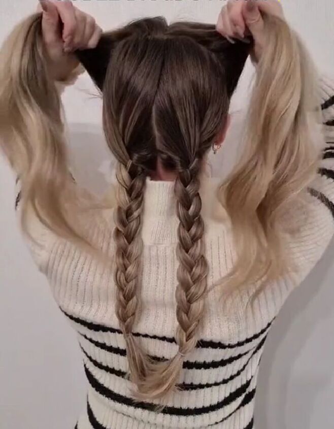 perfect hair hack for those who can t double dutch braid, Making braided top pigtails