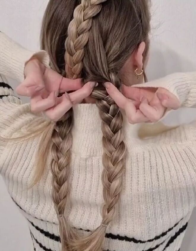 perfect hair hack for those who can t double dutch braid, Connecting the braids