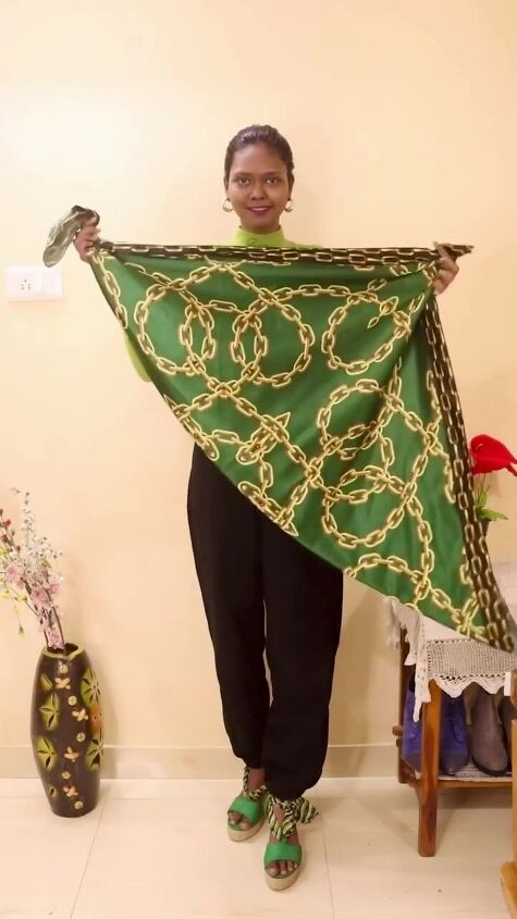 a beautiful and conservative way to turn a silk scarf into a blouse, Folding scarf