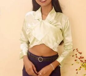 turn your satin button down into a crop top for summer, DIY crop top no sew hack