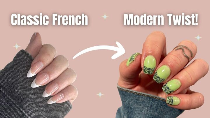 cute floral french tip nails tutorial, Floral French tip nails