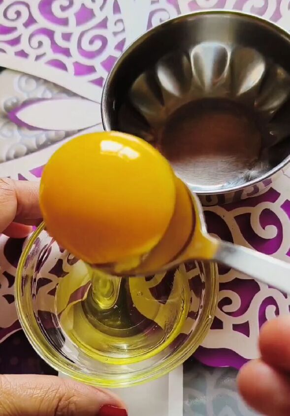 grab an egg for this diy hair recipe, Scooping yolk