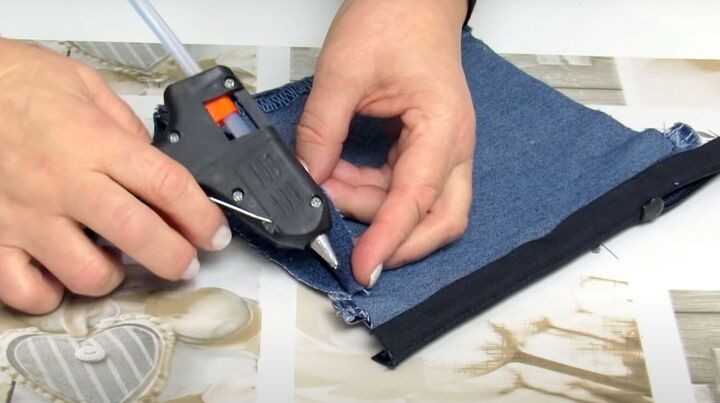 how to diy a cute pocket jean purse, Gluing