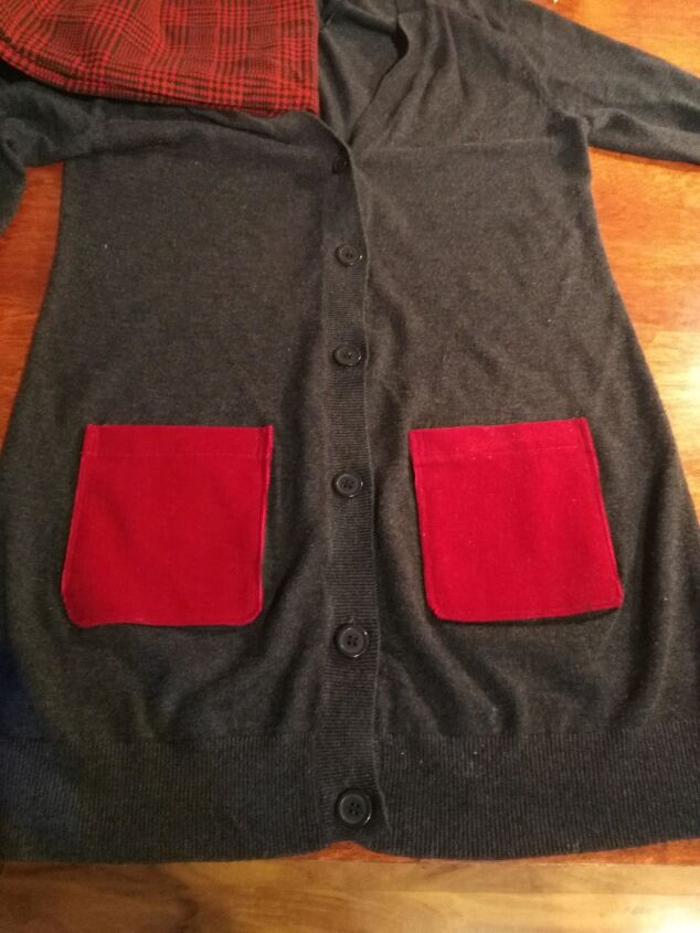 update an old cardigan with a patch pocket, Finished new patch pockets