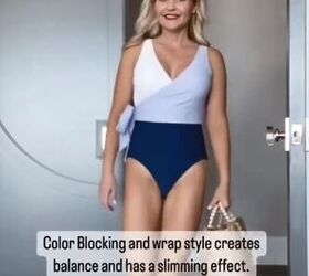 guide to finding the best mom friendly swimsuits, Color blocked wrap suit