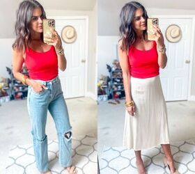 7 memorial day outfits featuring a red tank