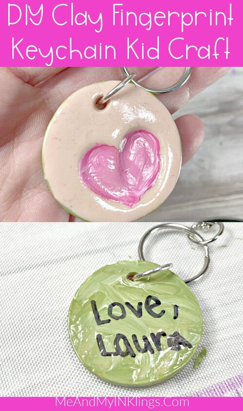 how to make a diy clay heart fingerprint keychain, DIY Clay Fingerprint Heart Keychain Mothers Day Gift from Kid with Sculpey III Polymer Clay claycraft clayintheclassroom mothersdaygift giftfromkid keychain diy fingerprint