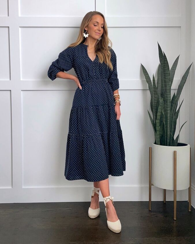 how to change up a dress with accessories and layers, polka dot dress with espadrilles