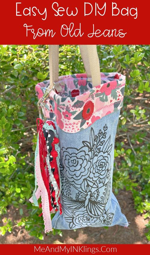 adorable lined diy bag from old jeans, Easy Sew Lined DIY Bag From Old Jeans using Upcycled Pants and Fabric Scraps upcycledjeans purse pocketbook diy bag denim jeans floral