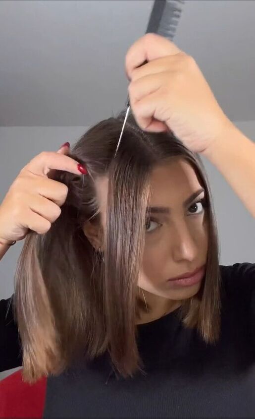 my easy hack for getting that slicked back look, Dividing hair into a section