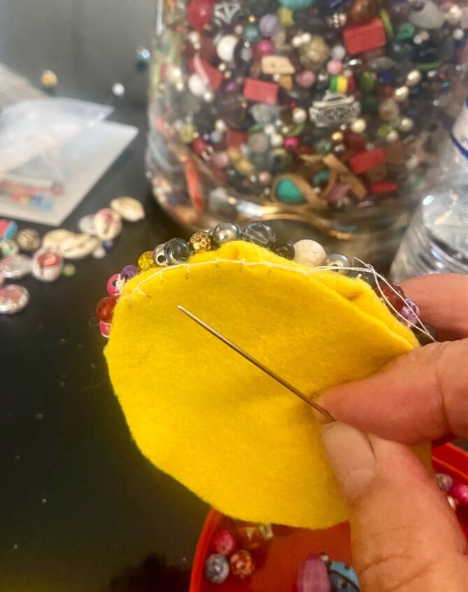 how to create a bead brooch, Sewing the backing on