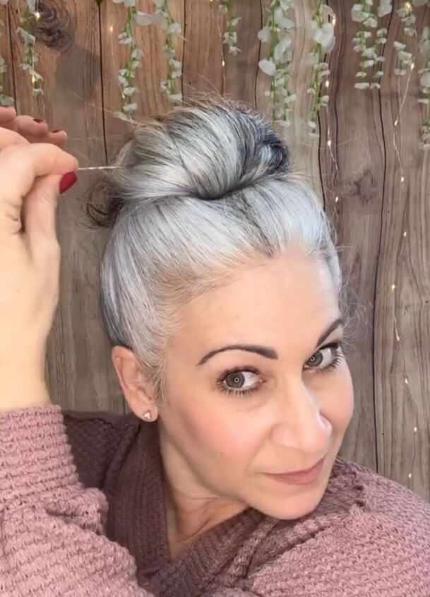 i love to wear my natural gray hair in a bun like this, Securing bun