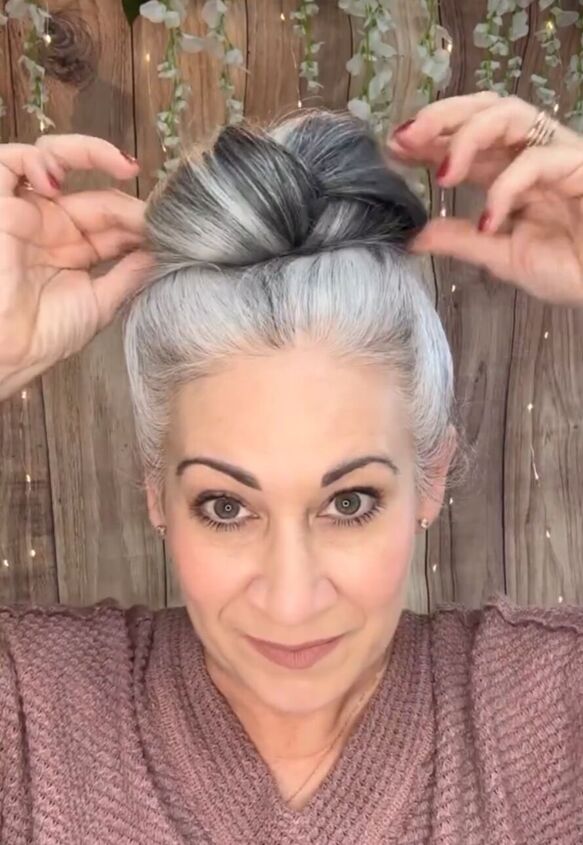 i love to wear my natural gray hair in a bun like this, Fluffing bun