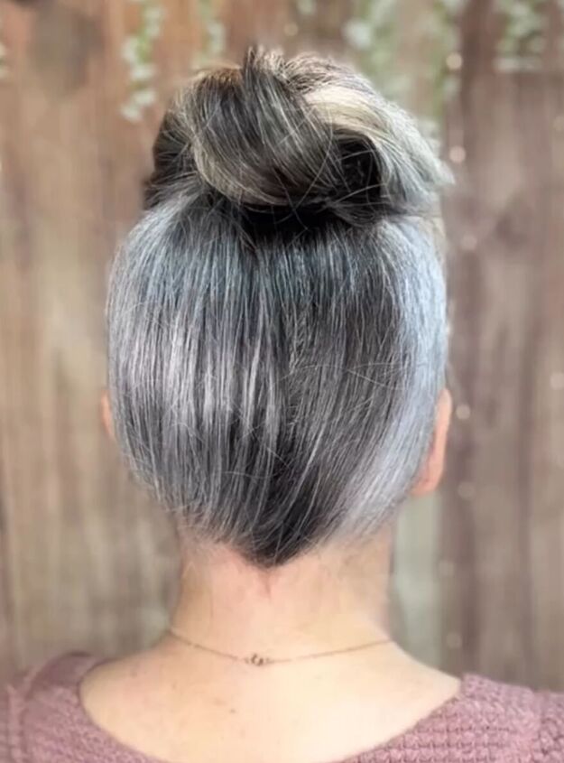 i love to wear my natural gray hair in a bun like this, Cute bun hairstyle