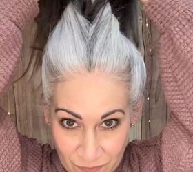 i love to wear my natural gray hair in a bun like this, Pulling ponytail through hole