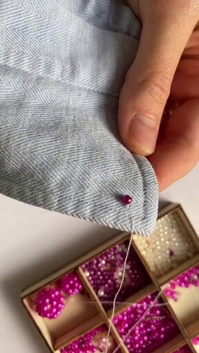 a simple and cute diy that can upgrade any collar, Sewing beads to collar