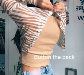 3 ways to wear a button down blouse, Backwards twist