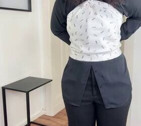 simple trick to upgrade your button up with a scarf, Tying around waist