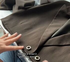 watch me turn this huge blazer into a stylish crop, Making a grommet closure